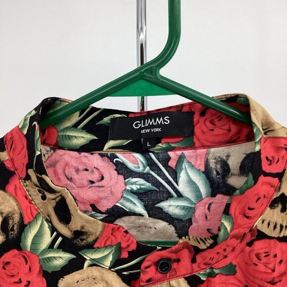 Glimms New York Mens Size Large Roses with Skulls Floral Romper Button Zip Goth - Picture 2 of 11
